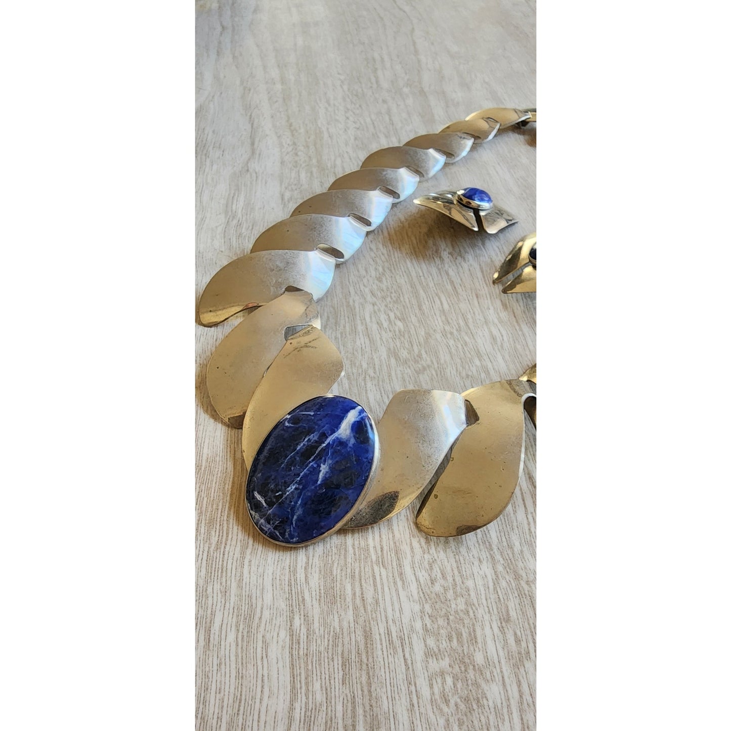 Vintage 80s FLORELLE Necklace Earring Set Sterling Silver & Blue Sodalite