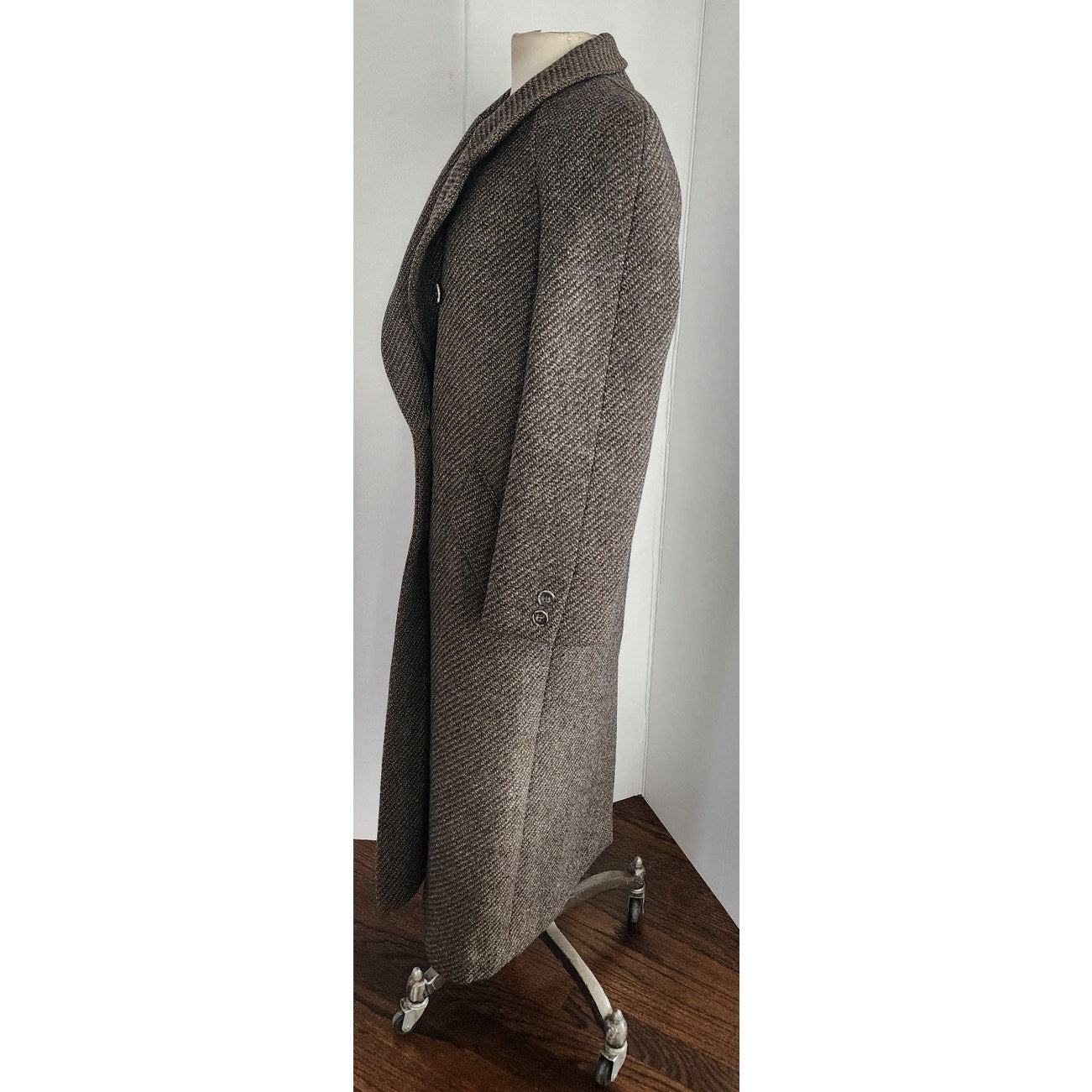 Vintage 80s Coat Gray Wool tweed Double Breasted Harve Benard