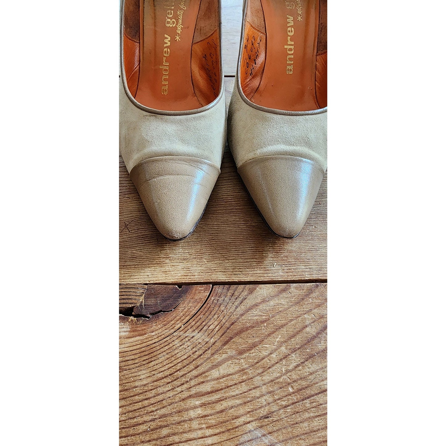 Vintage 50s Beige Shoes High Heels Pointy Toe Andrew Geller Two Toned 8.5