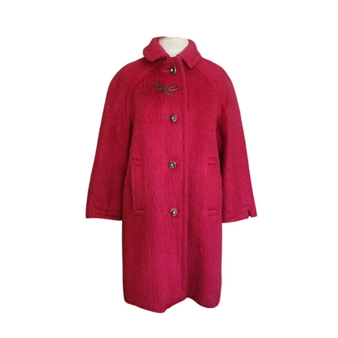 Vintage 1960s Loden Plankl Red Wool Coat Austrian Trachten Alpine Silver Fish Pin