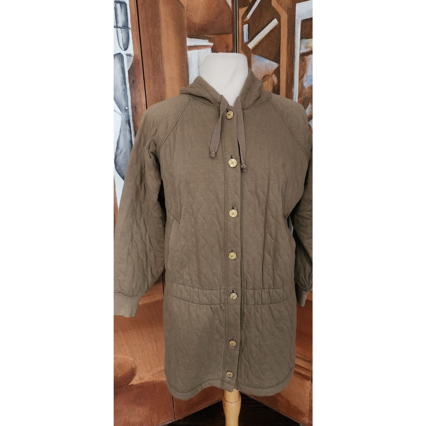 Vintage Sonia Rykiel 90s Quilted Hooded Jacket Brown Mid-Length / M