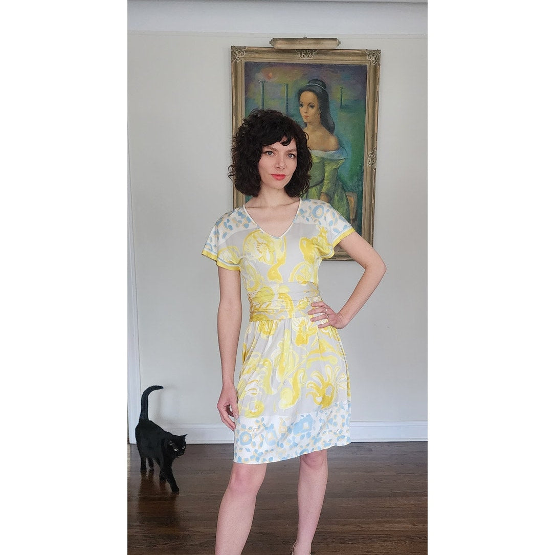 Vintage Y2K Emilio Pucci  Dress Short Sleeved Silkprint  Yellow Gray NWT