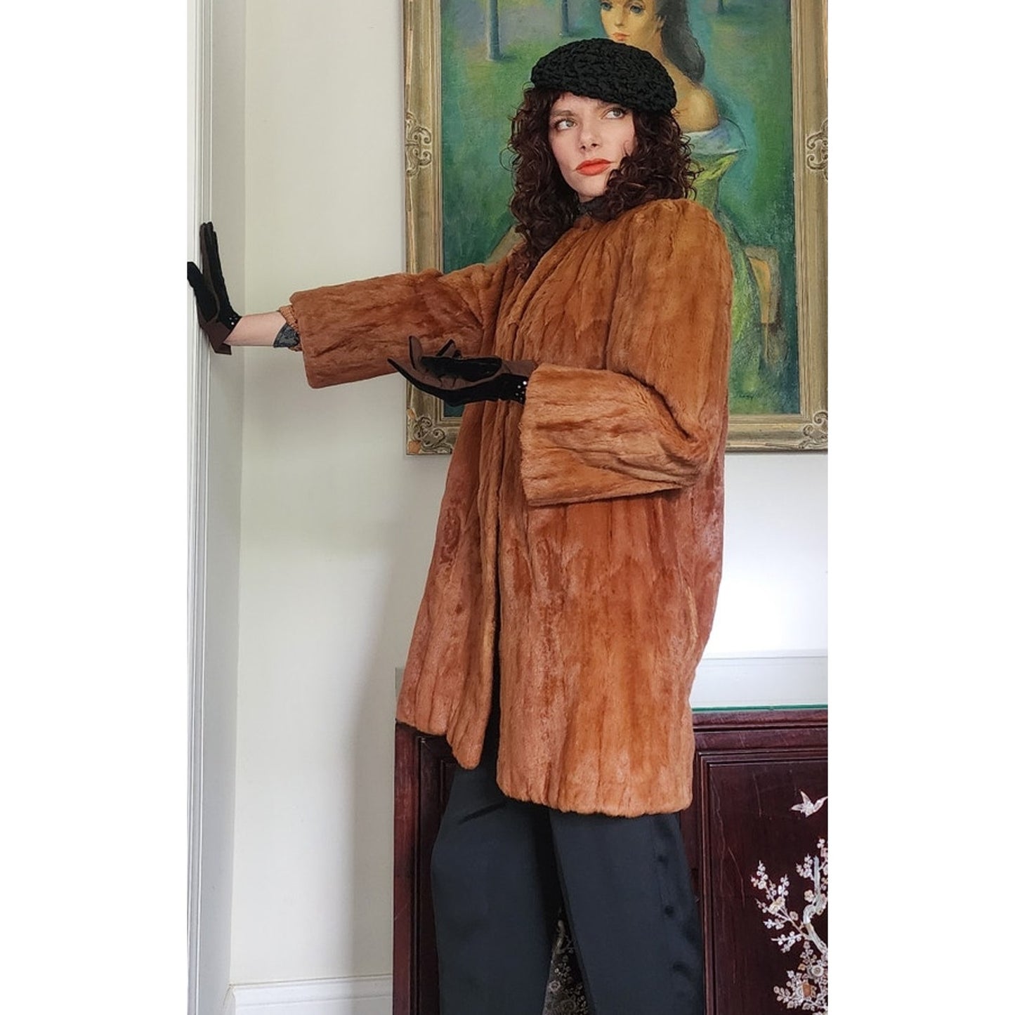 Vintage 40s Brown Ermine Fur Coat Hip Length Victory Furs Chicago