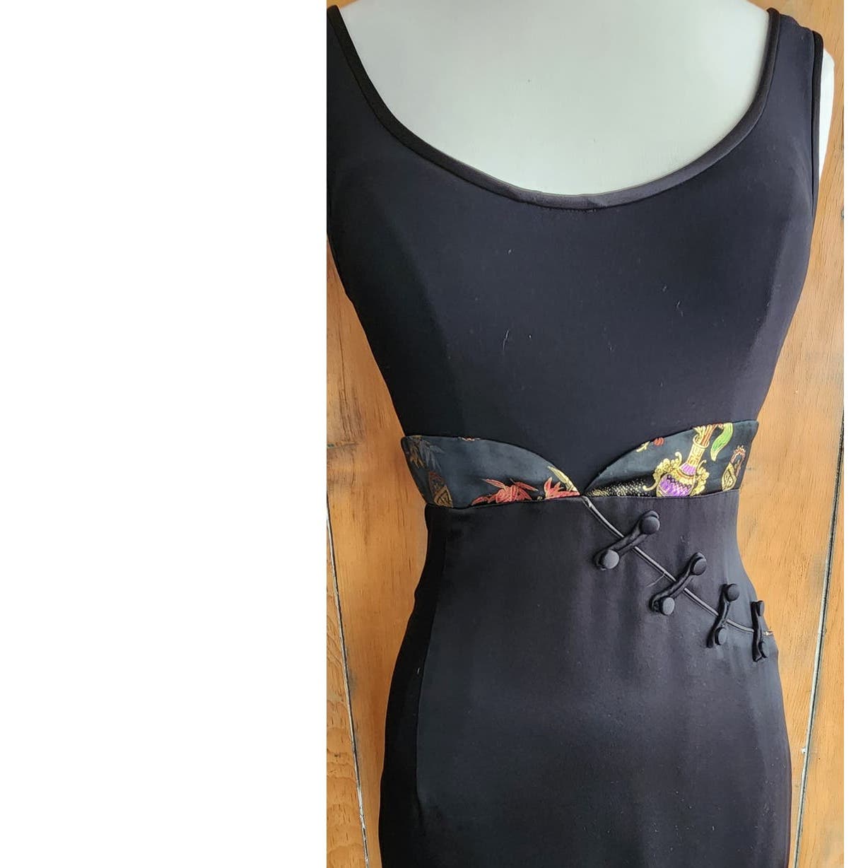 Vintage 90s Nicole Miller Evening Dress Black w/Chinese Embroidery