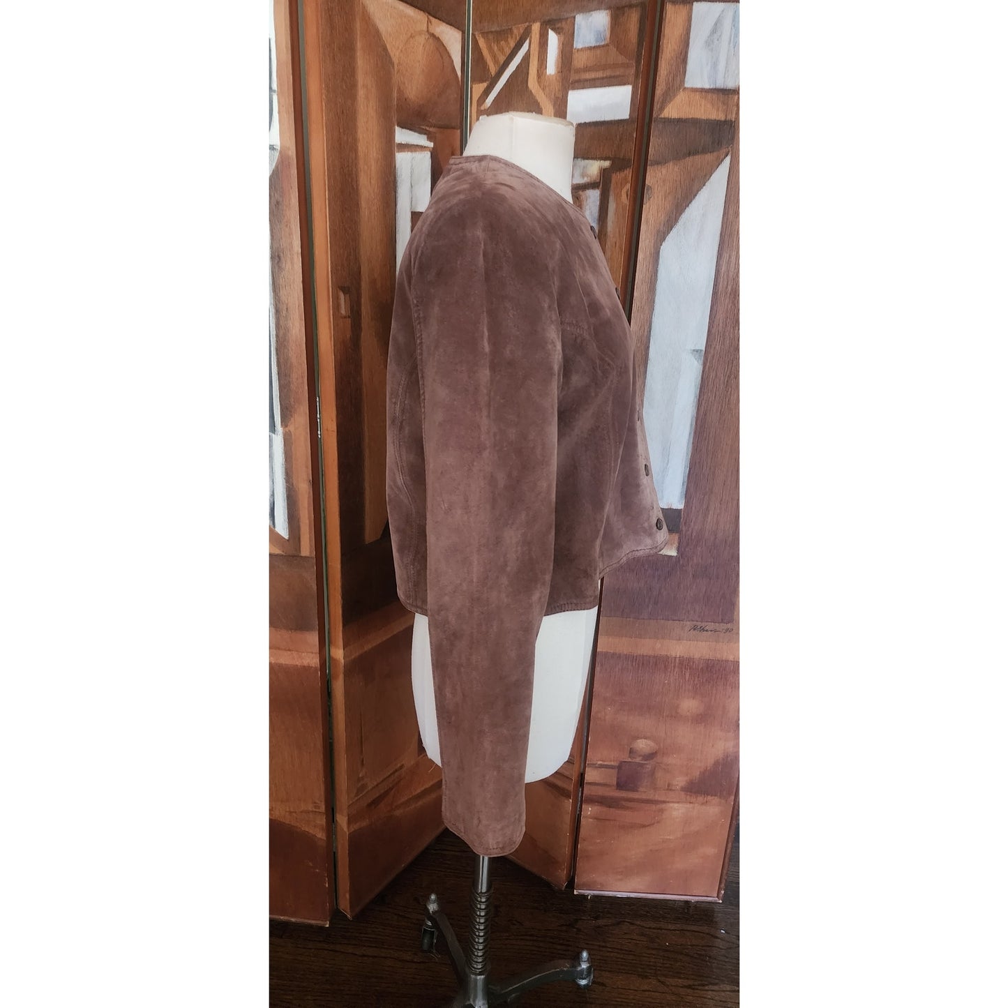 Vintage 1990s Cropped Blazer Brown Suede Jacket Carroll Reed Large