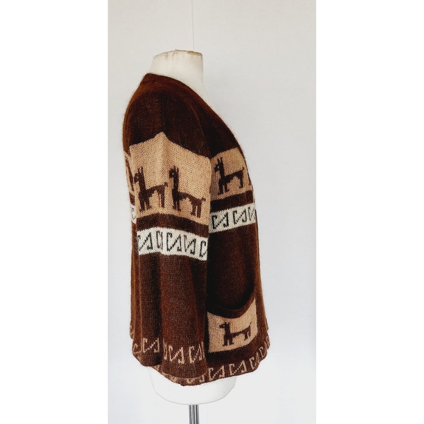 Vintage 60s Mohair Cardigan Sweater Alpaca South American Pattern by Hewlett
