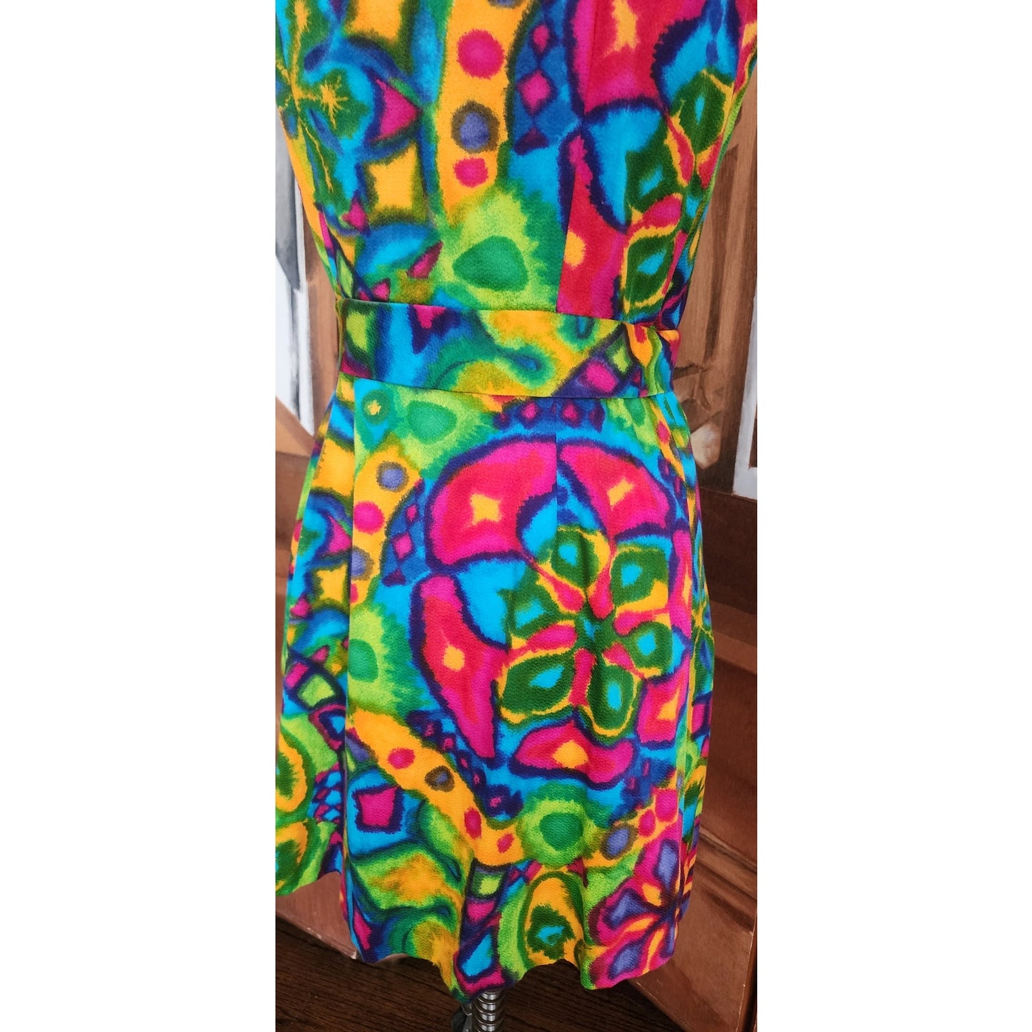 Vintage 60s Psychedelic Print Dress Rhapsody by Glazier Sleeveless Wrap Style