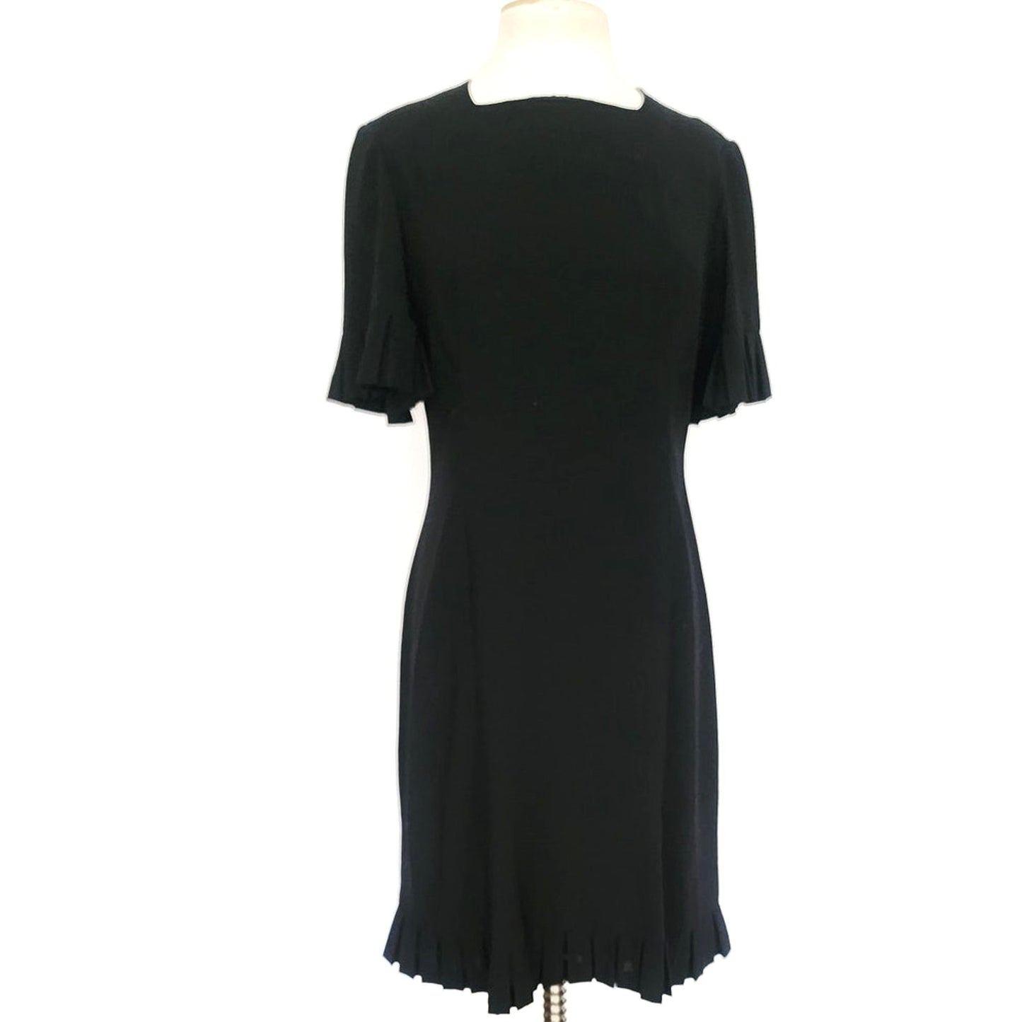 Vintage 60s Sorelle Fontana Dress Black Rayon Crepe w/Pleated Fringe Italian Designer