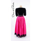 Vintage 1980s Oscar de la Renta Black Velvet Top Fuschia Pink Satin Maxi Skirt Set Miss O