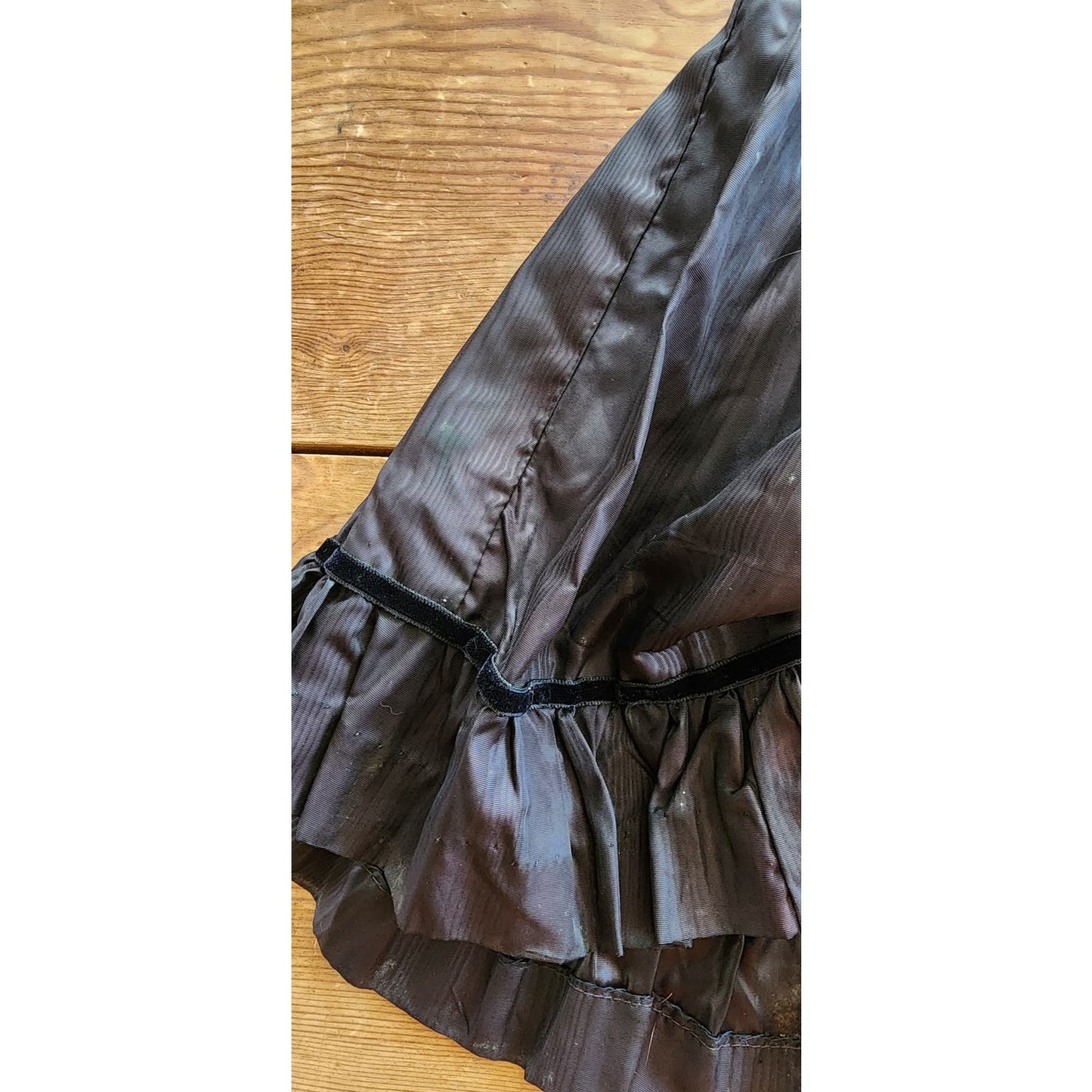 Vintage 30s Black Evening Dress Waterfall Taffeta Short Puffed Sleeves