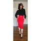 Vintage 1980s Red Wool Knee Skirt Guy Laroche Boutique Paperbag Waist + Belt