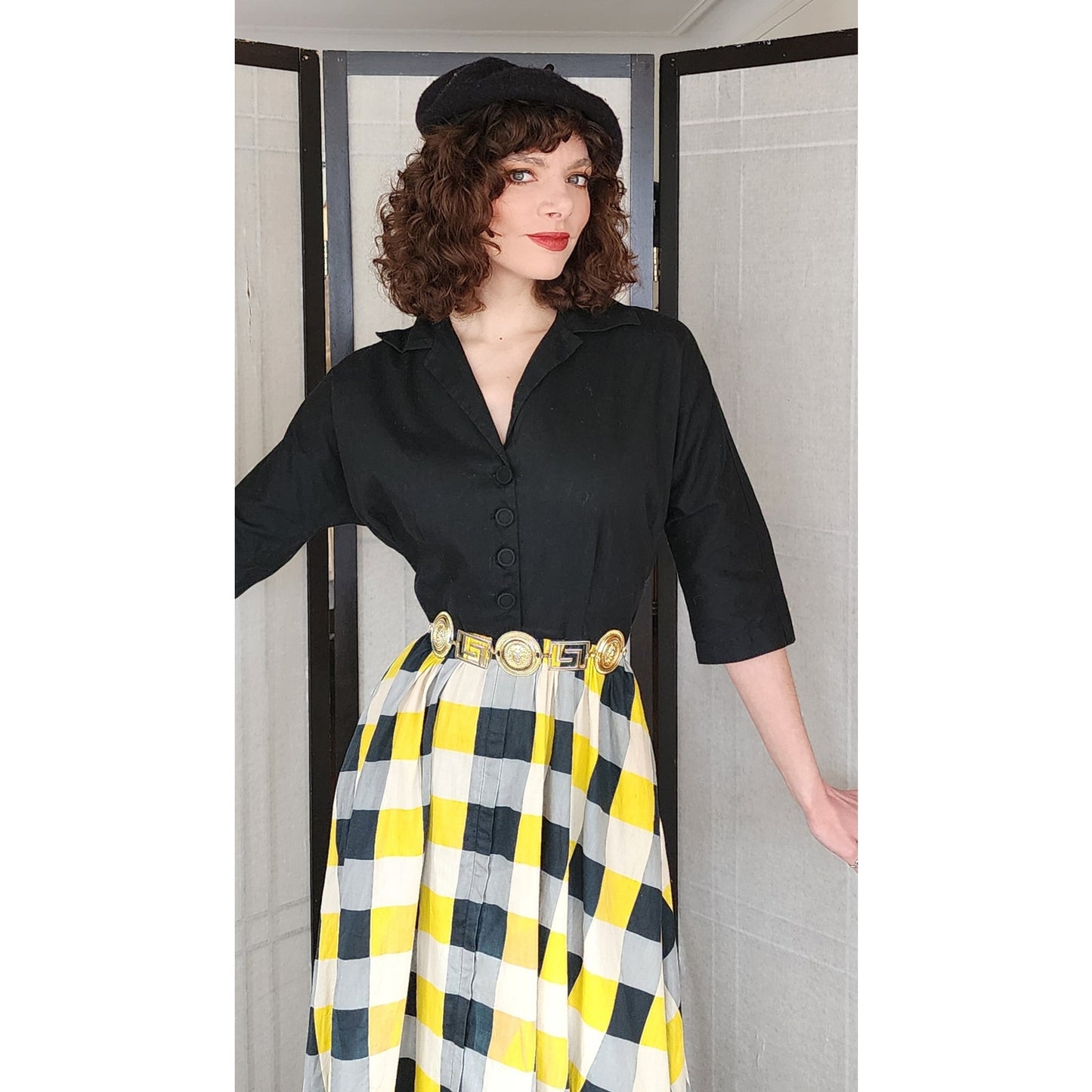 Vintage 40s Black + Yellow Dress Shirtwaist Style by Raymond