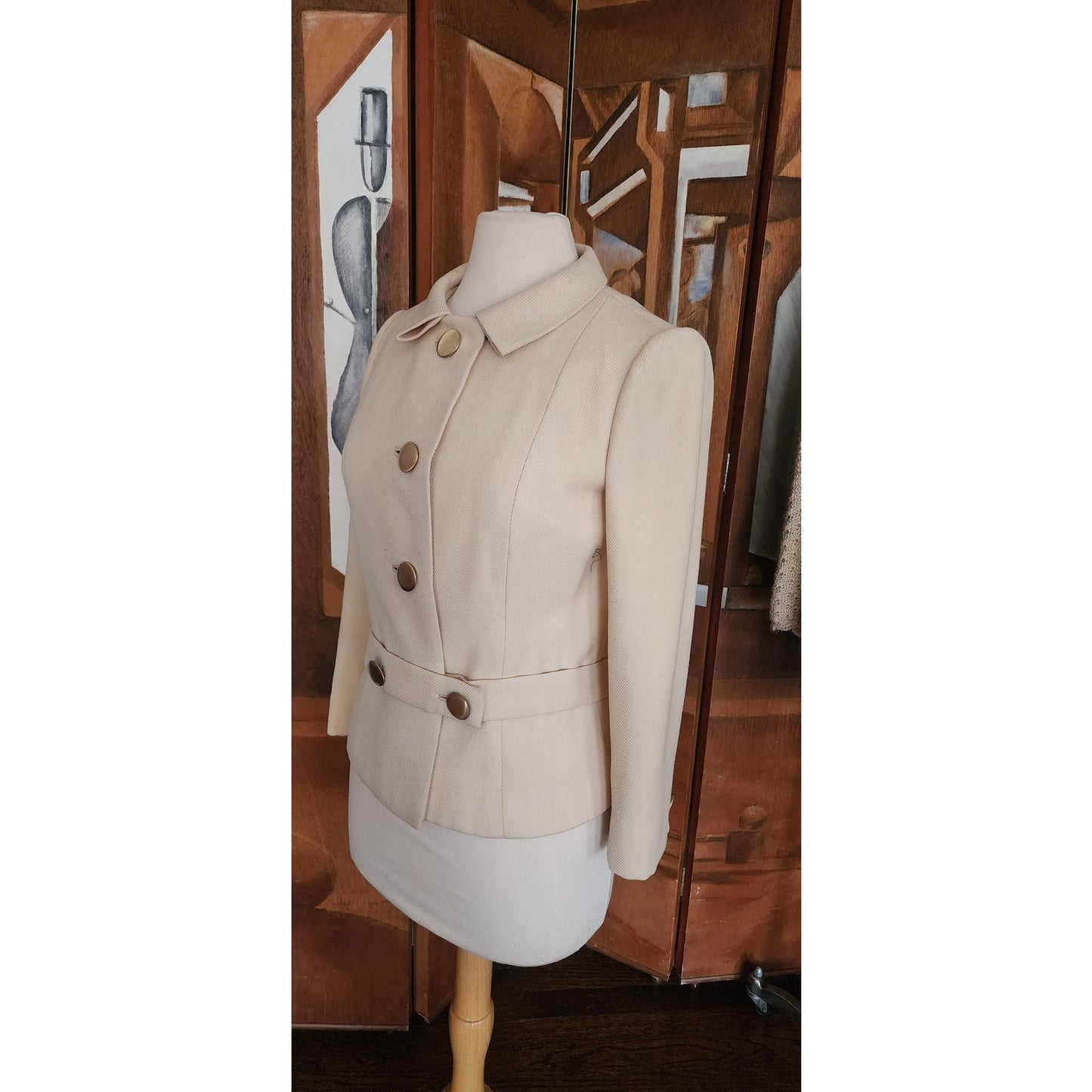 Vintage 60s Mod Jacket Marshall Field & Company Cream Wool Peplum Jacket