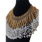 Vintage Bib Necklace Boho Fringed Beaded Collar Choker Gold Maximalist Egyptian