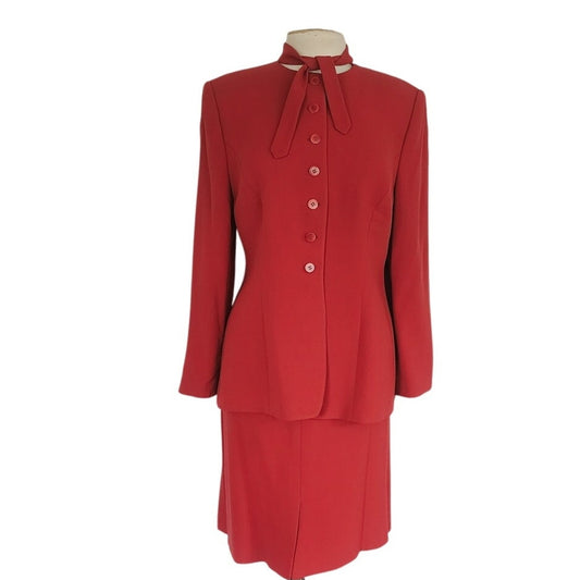 Vintage 1990s Armani Black Label Skirt Suit Rust Red Wool IT 50 / Large