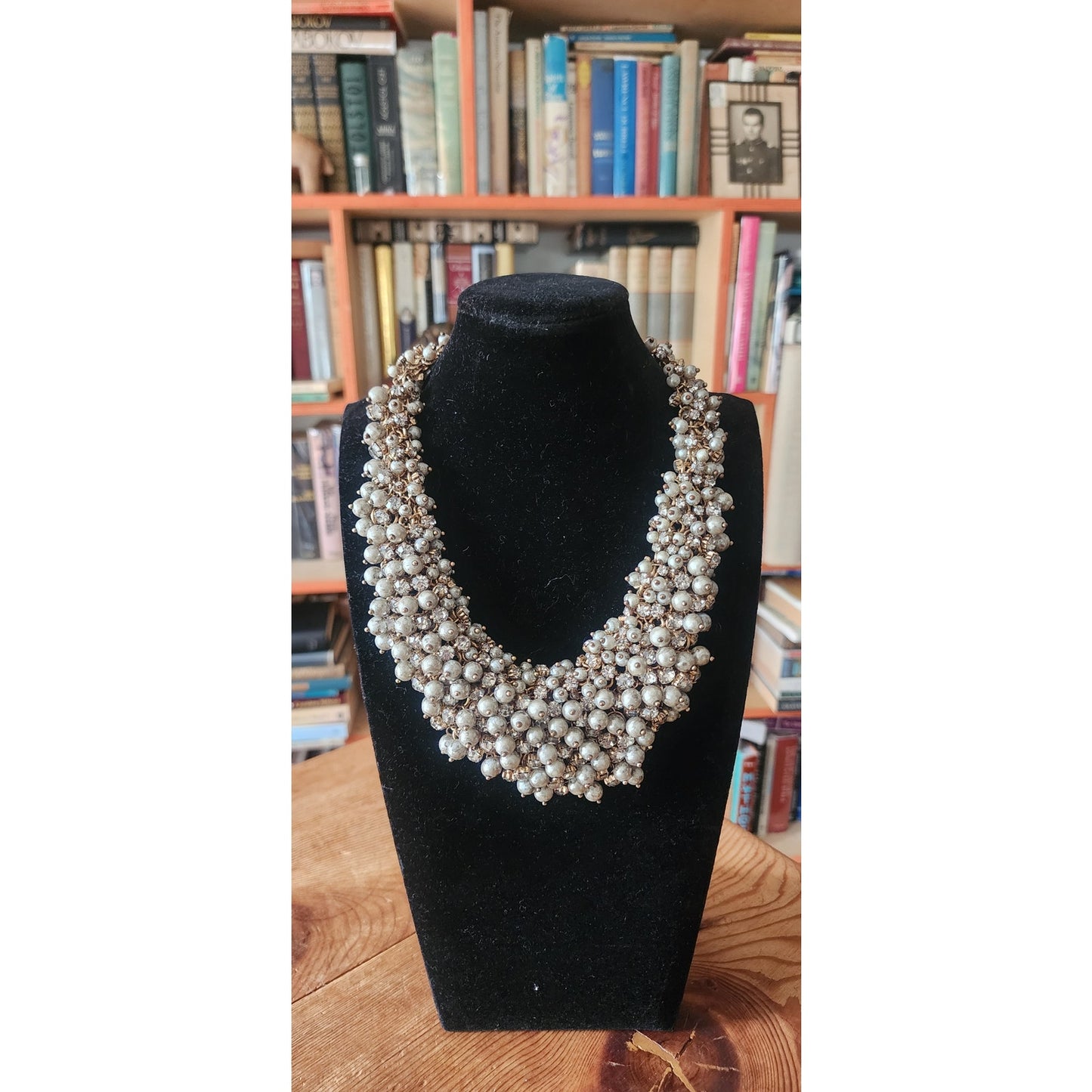 Vintage 2000s Weekend Max Mara Bib Necklace Metallic Cluster Choker Faux Pearl Crystal Cluster