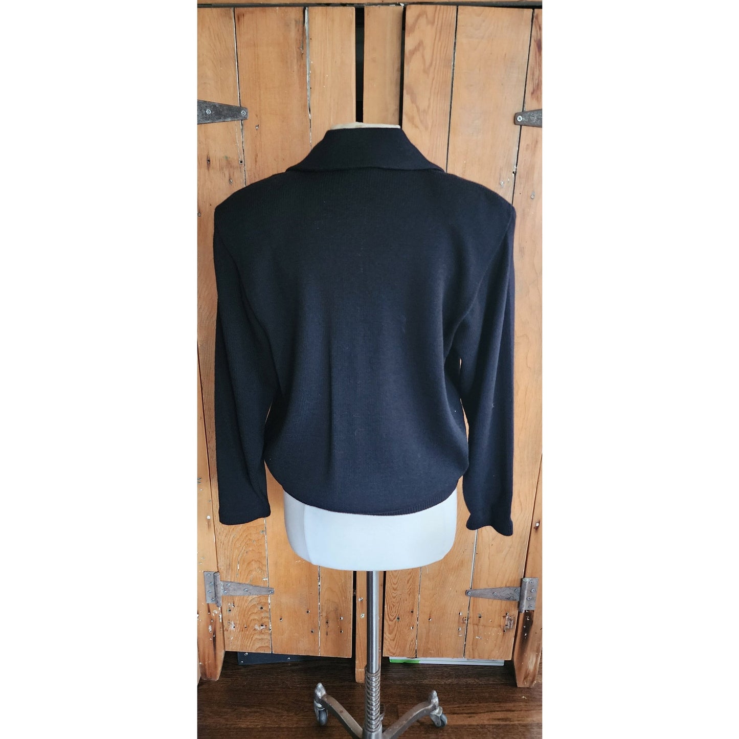 Vintage 80s St John Knit Sweater Jacket in Black, Wrap Style
