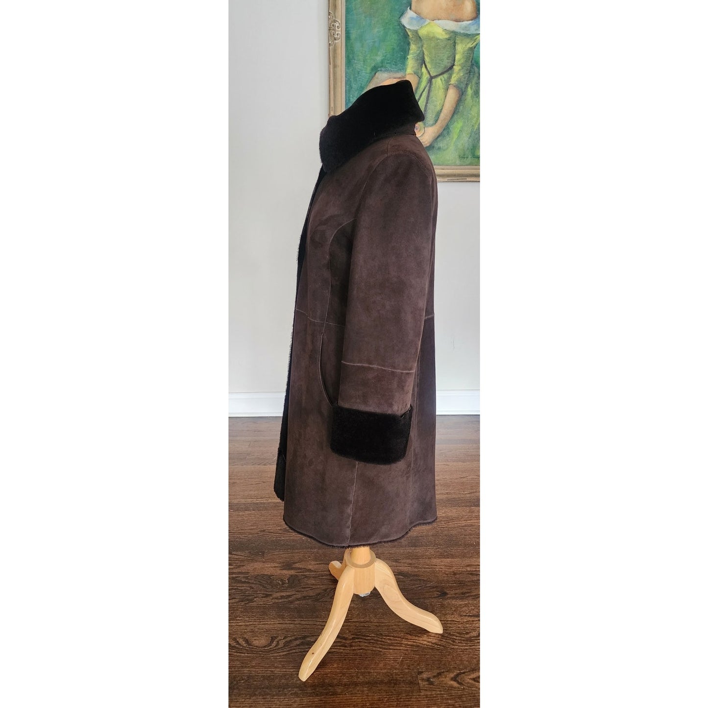 Vintage Cole Haan City Shearling Coat Brown Suede Sheepskin Parka Small