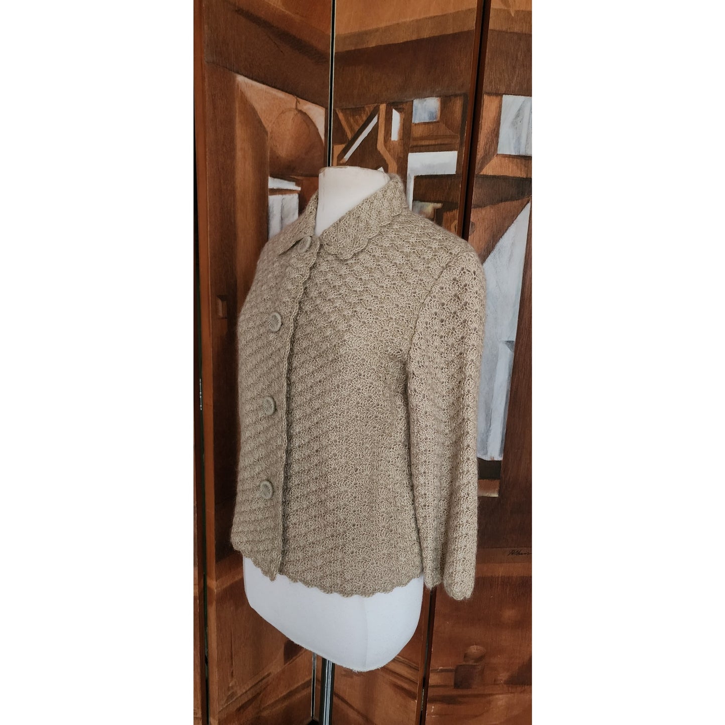 Vintage 60s Beige Knit Jacket Blazer Cardigan Stye / M