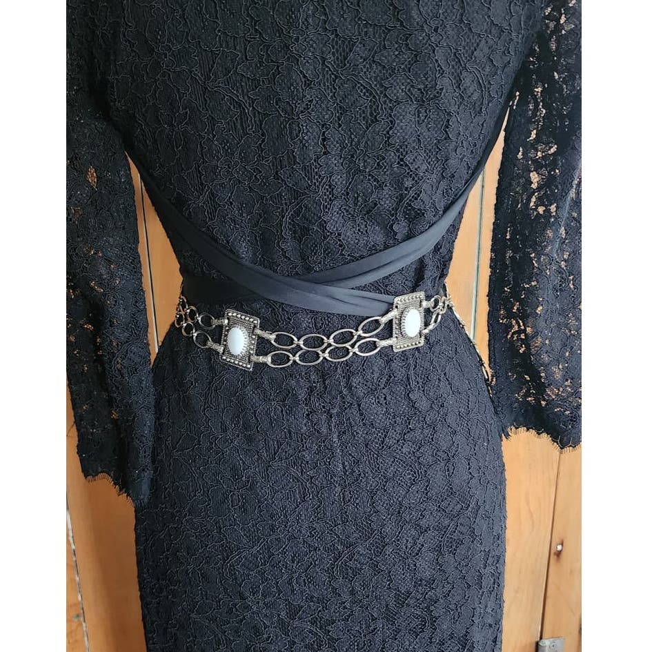 Vintage 60s Chain Belt Silver Link White Enamel