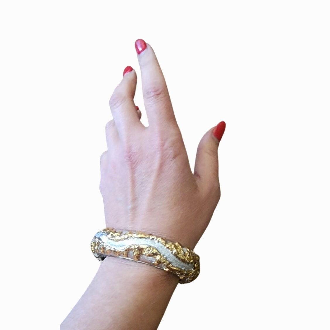 Vintage 70s Jomaz Bracelet Joseph Mazer Sculptural Brutalist Two Tone Gilt Clamper Bangle