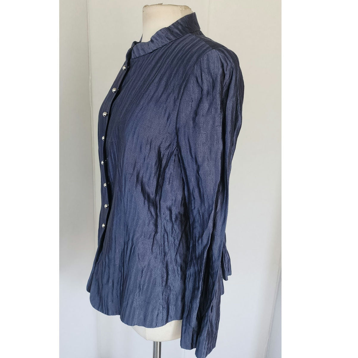 Vintage 2000s Armani Blazer Crinkled Metallic Blue Jacket Size 16