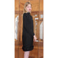 Vintage 80s Galanos Dress Black Silk Crepe Drop Waist Pleated Skirt Satin w/Satin Ruffle