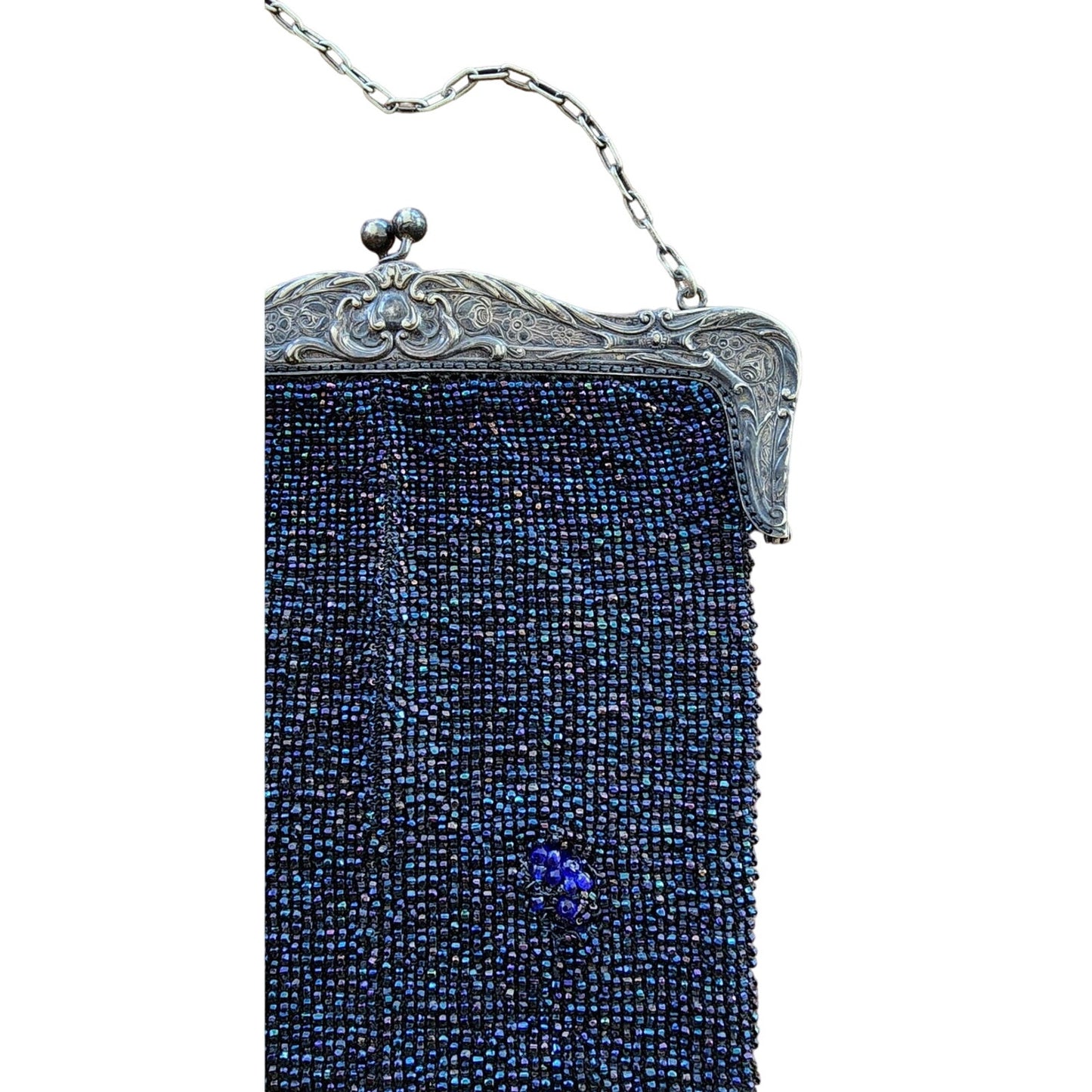 Edwardian Beaded Evening Bag Navy Blue Glass Microbeading