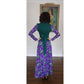 Vintage 70s Maxi Dress Purple & Green French Toile Print Baroque Rococo