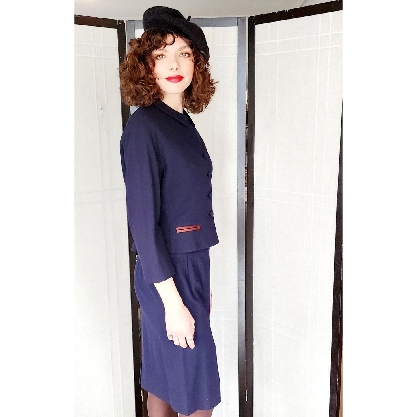 Vintage 50s Skirt Suit Navy Blue Baskin Chicago Styled by Rudy