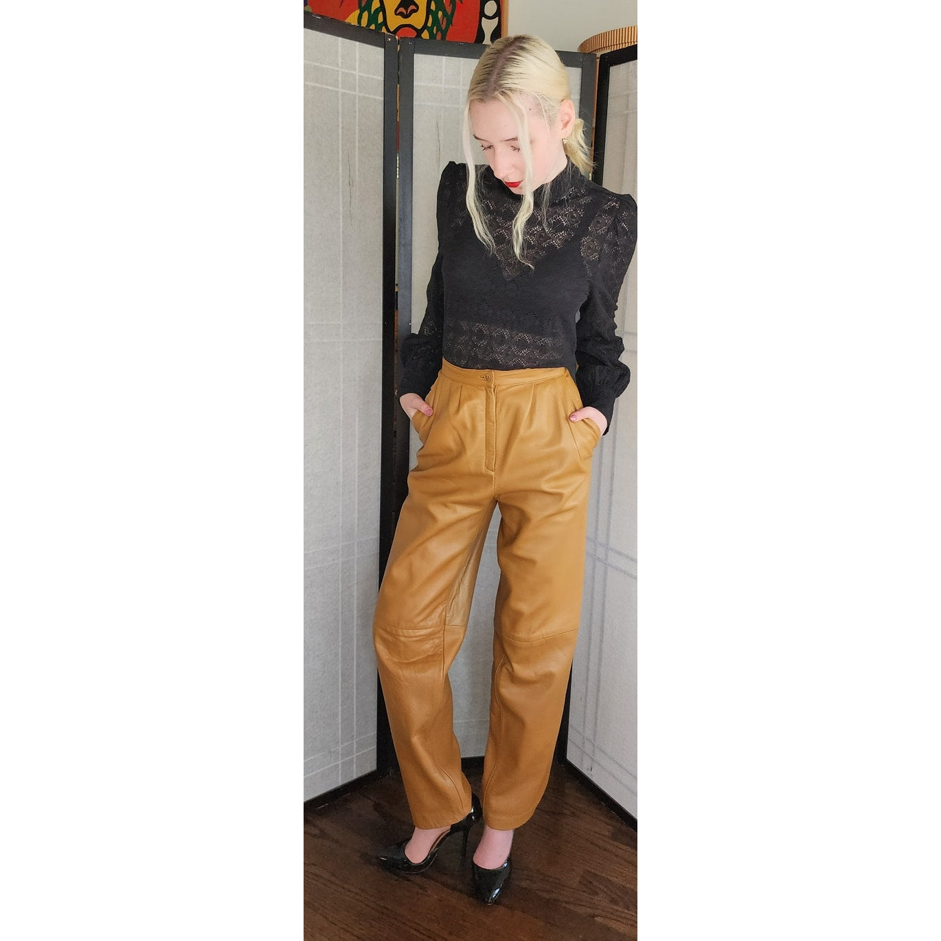 Vintage 80s Leather Pants Butterscotch Yellow