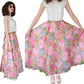 Vintage 70s Maxi Skirt Elastic Waist Pink Floral Print Saks Fifth Avenue