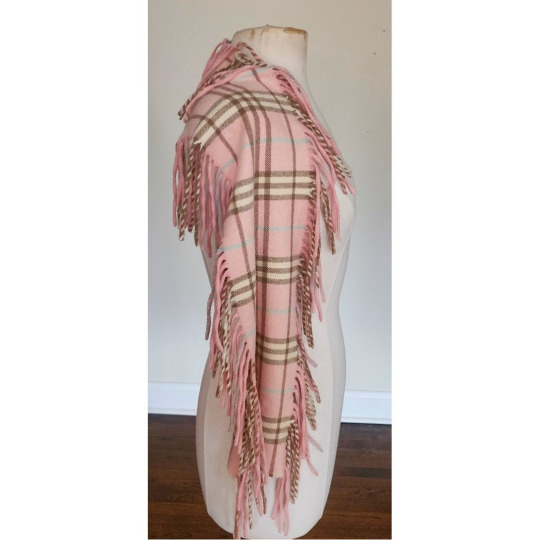 Vintage Burberry Scarf Cashmere Plaid Nova Check Fringed