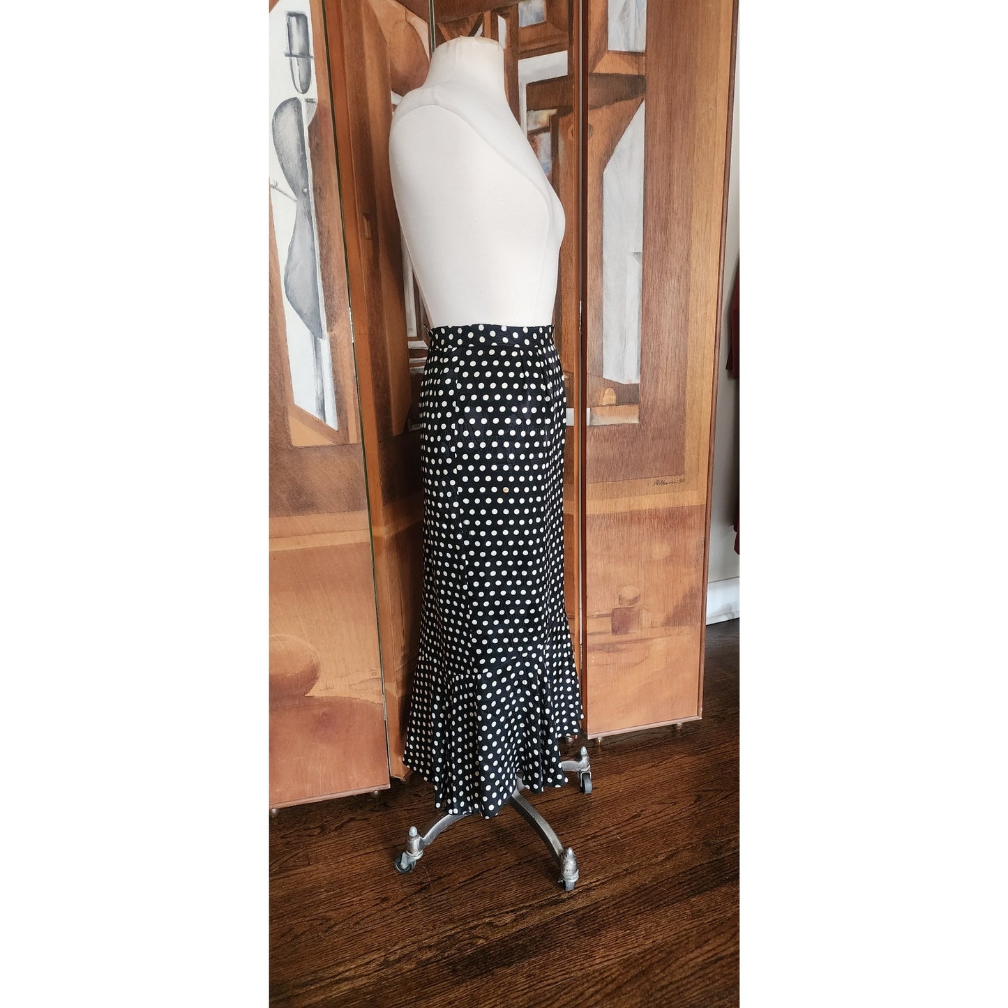 Vintage 80s Saint Romei Neiman Marcus Silk Polka Dot Peplum Jacket Fishtail Skirt Suit Set