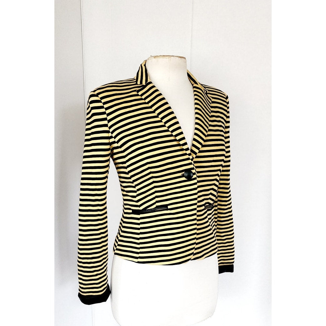 Vintage Cropped Blazer Yellow Black Stripe Fitted Jacket Trazou