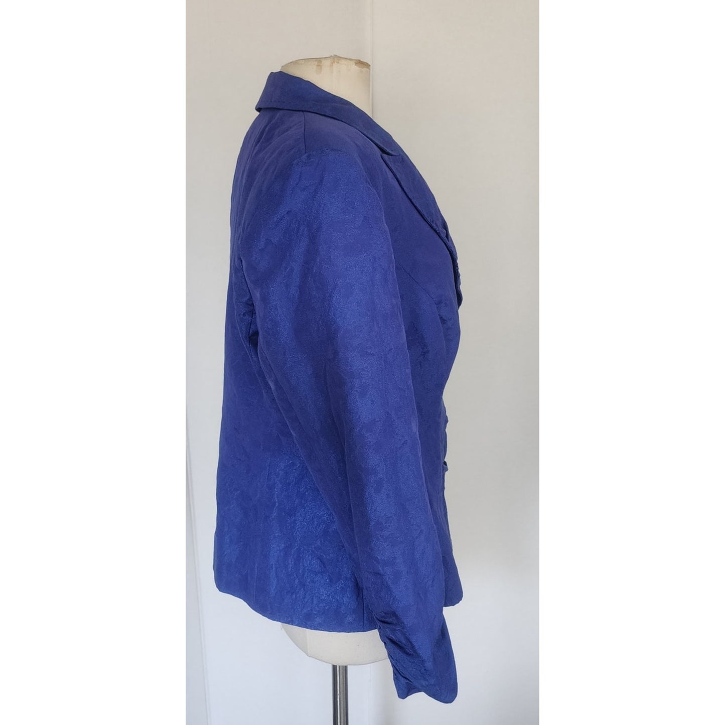 Vintage 2000s Escada Blue Blazer Printed Silk Agate Stone Button / L