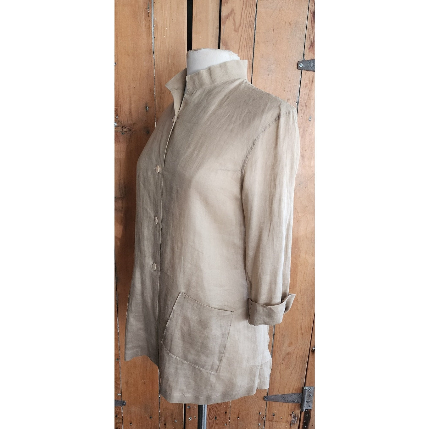 Vintage 90s Jil Sander Pant Suit Beige Ramie Nehru Jacket + Slacks