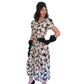 Vintage 1980s Krizia Dress Silk Abstract Print Puff Sleeves Open Back Midi IT 40
