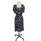 Vintage 1930s Rayon Print Maternity Dress Adjustable Tie Sash Dark Floral Print