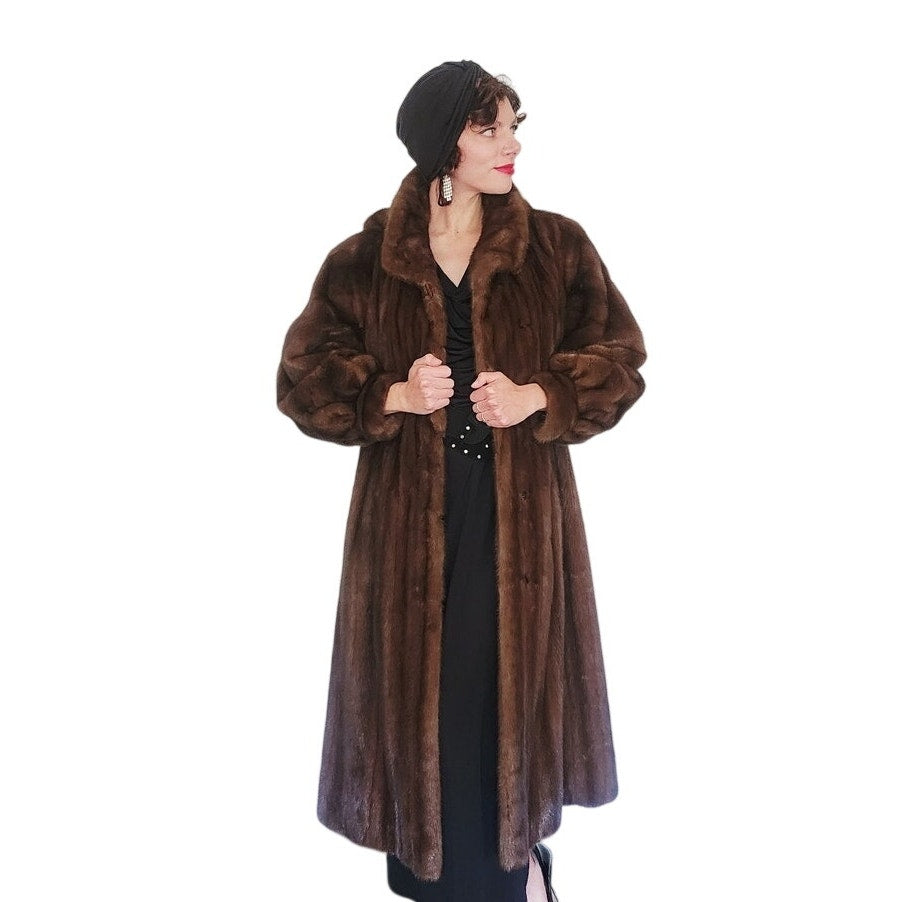 Vintage 1980s Sable Fur Coat Long Ankle Length Hoode
