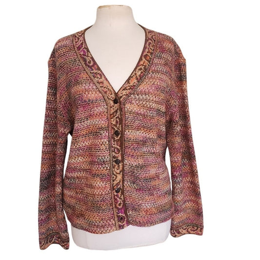 Vintage 1980s MISSONI Cardigan Sweater Orange Brown Red Tones