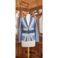 Jack Wills Blue and White Patchwork Denim Blazer, Fitted Single Button