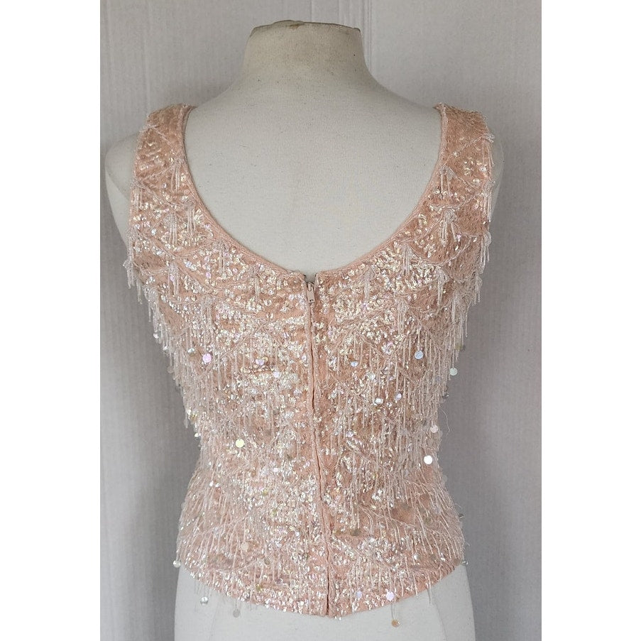 Vintage 50s 60s Beaded Shell Pale Pink Handmade Hong Kong