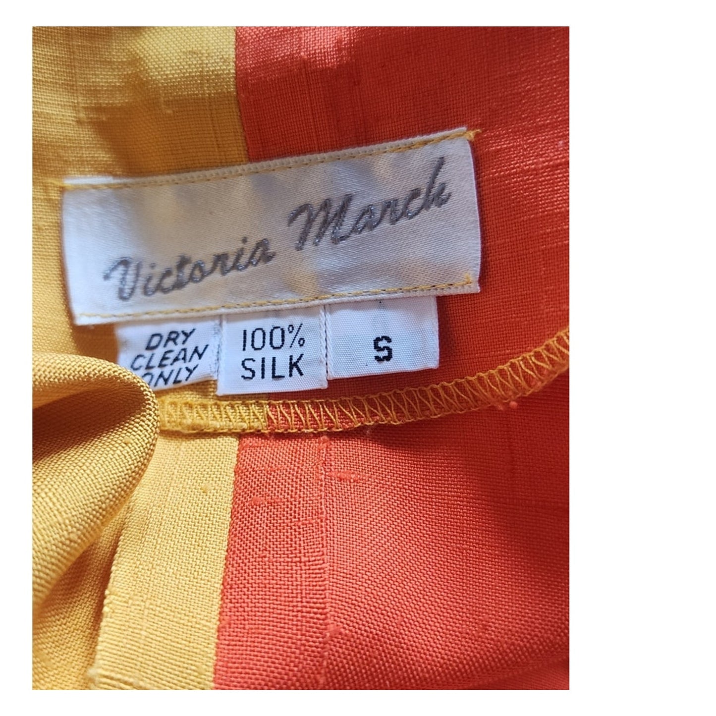 VTG 90s Duster Jacket Silk Yellow Orange Colorblock Blazer Victoria March Chicago