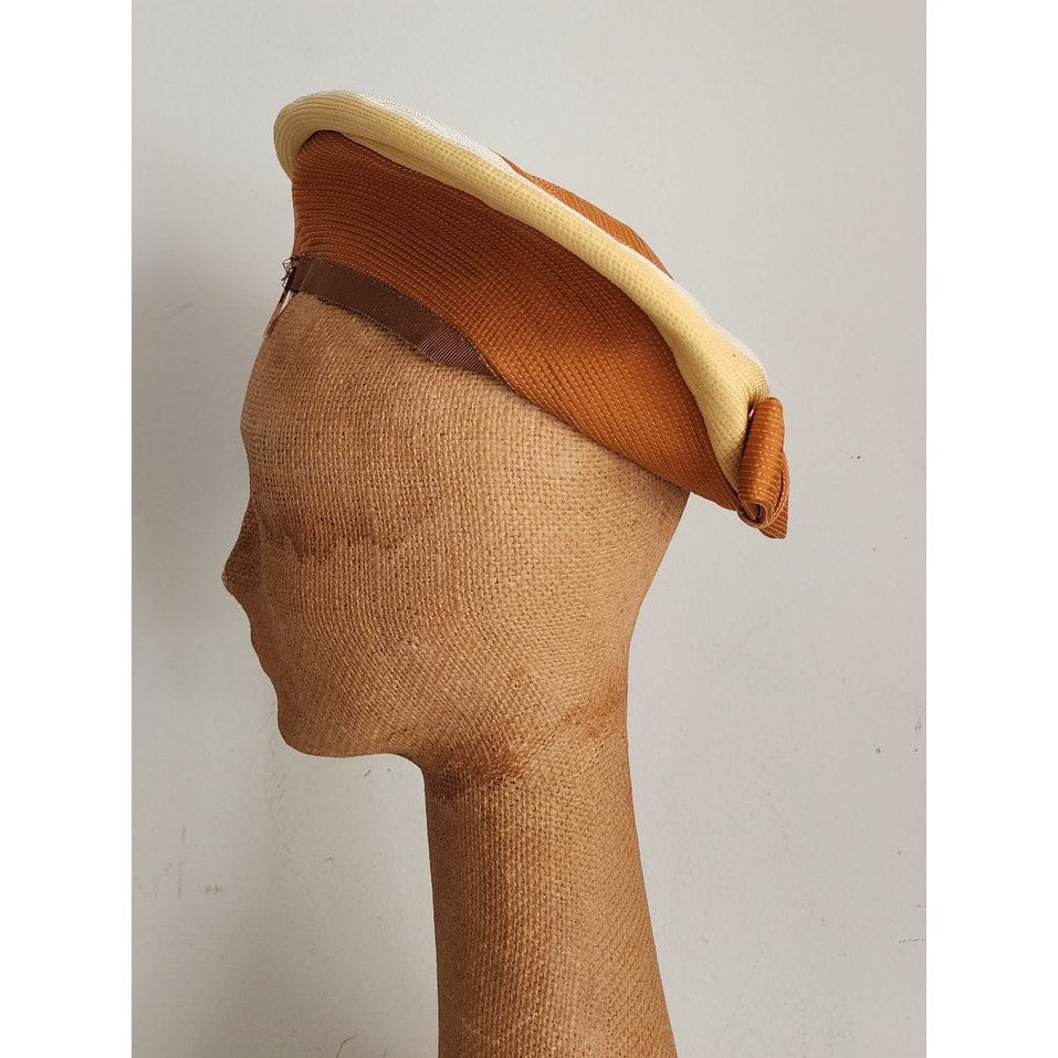 Vintage 60s Beret Hat Jean Barthet France Beige Brown