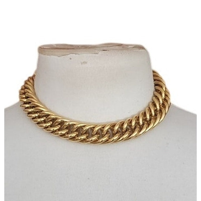 Vintage 80s Anne Klein Chunky Cuban Chain Link Choker Necklace Gold Tone