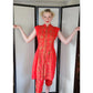 50s Tiki Play Suit Red Cotton Print Tunic + Top by Nani of Hawaii