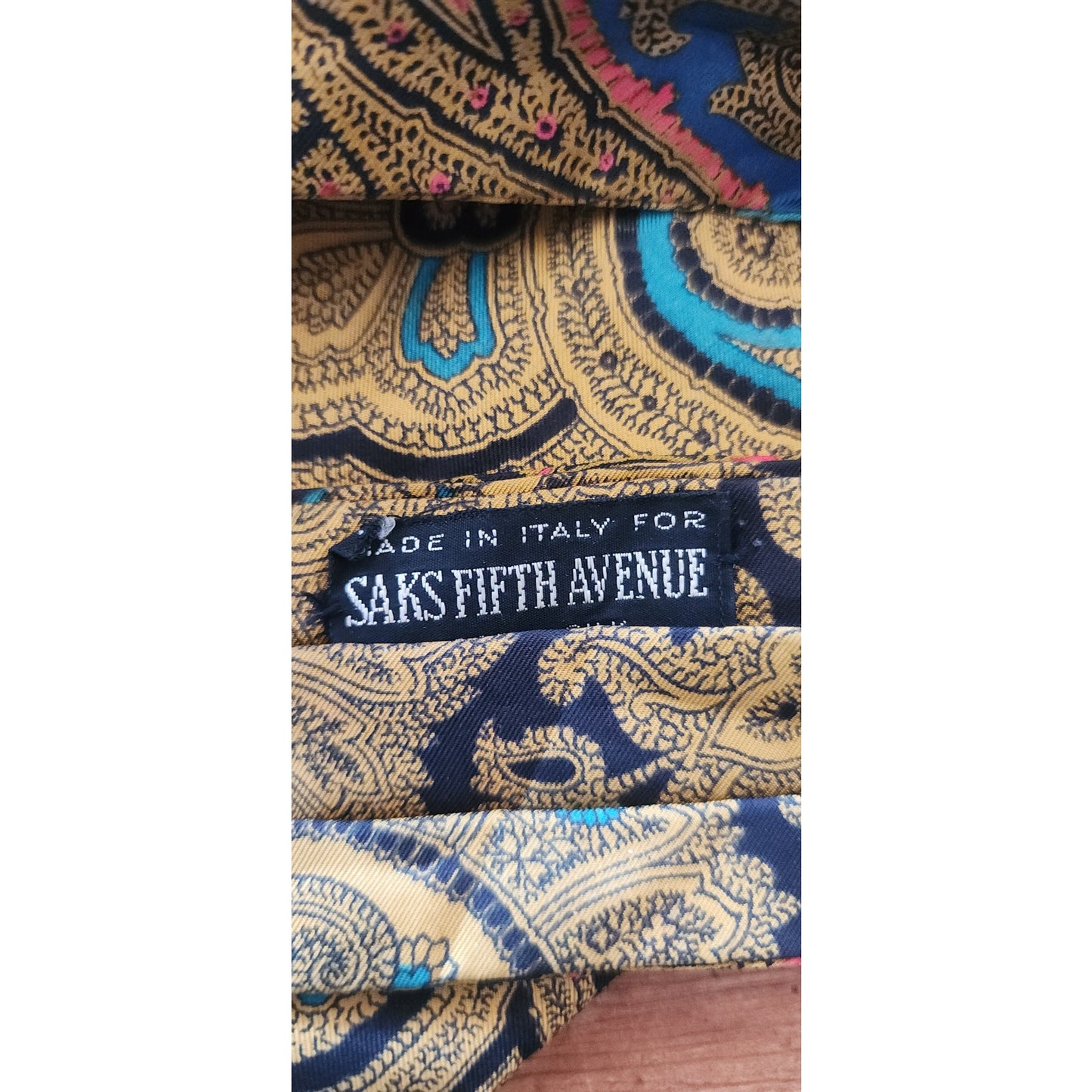 Vintage 50s Paisley Silk Ascot Tie Day Cravat Scarf Gold Black Red