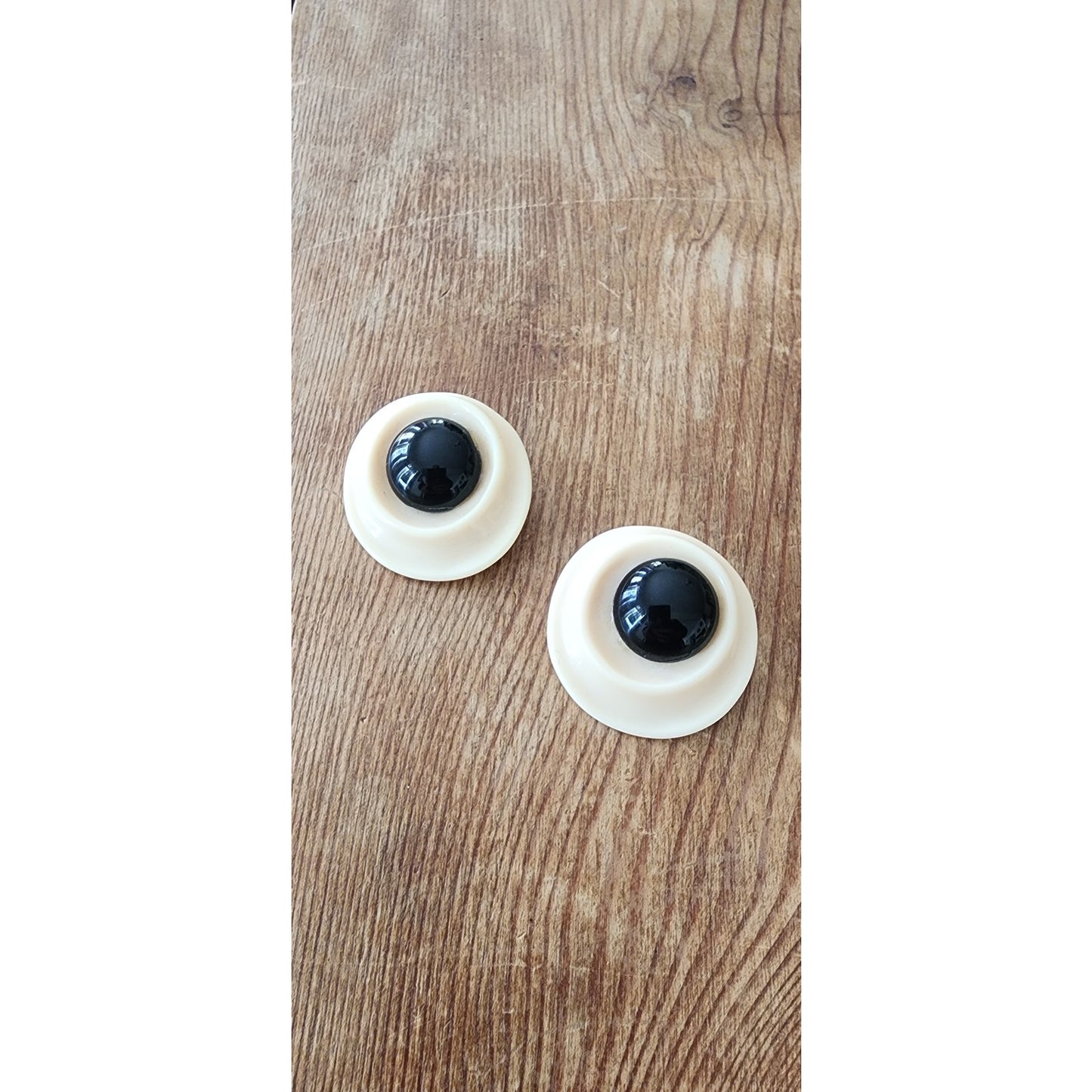 Vintage 60s Mod Button Earrings Cream Black Oversized Geometric Discs