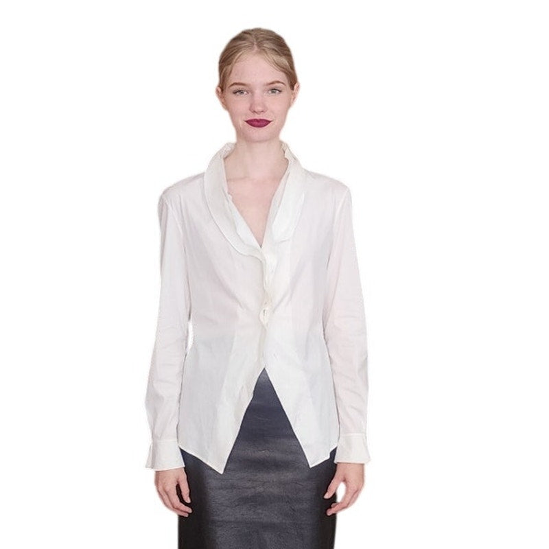 Vintage 90s Jil Sander White Structured Cotton Blouse Shirt Italian Size 40